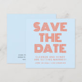 Save The Date Retro 70s Disco Typography Cool Blue Orange (Devant / Derrière)