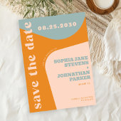 Save The Date Retro 70s dusty blue orange pink wedding