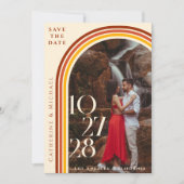 Save The Date Retro 70s Rainbow Groovy Arch Photo (Devant)