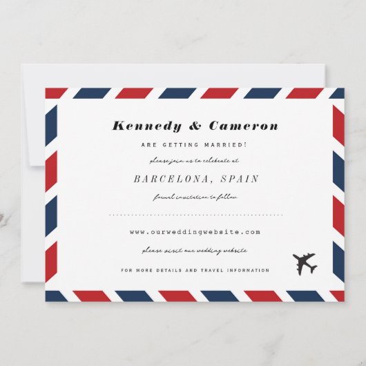 Save The Date Retro Airmail Photo Postal Destination Mariage (Dos)