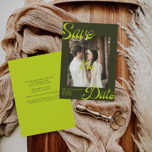Save The Date Retro Art Déco Chartreuse Photo Enregistrer La Dat