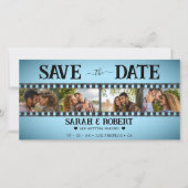 Save The Date Retro Blue Vignette Photo Collage Film Strip (Devant)
