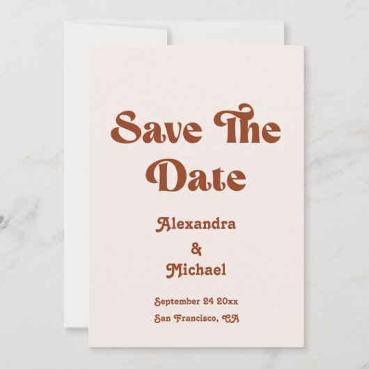 Save The Date Retro Boho Terracotta Brûlé Orange Mariage Sauver (Devant)