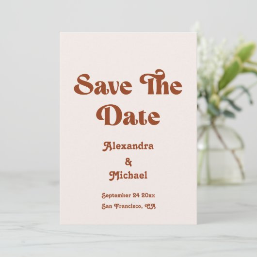 Save The Date Retro Boho Terracotta Brûlé Orange Mariage Sauver (Debout devant)