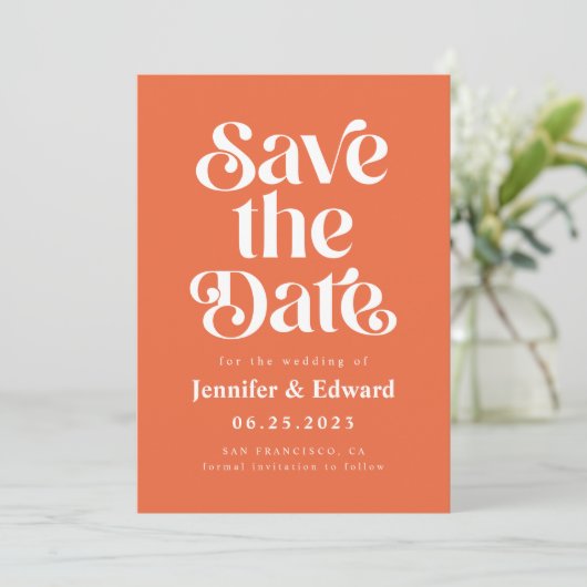 Save The Date Retro Burnt Orange Mariage Enregistrer La Date (Debout devant)