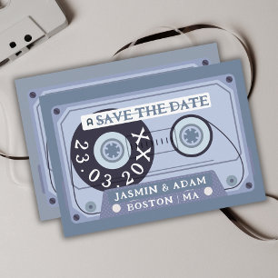Save The Date Rétro Cassette Bleu Poussiéreux Enregistrez La Dat