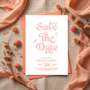 Save The Date Retro Coral rose Super Script Mariage été
