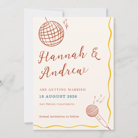 Save The Date Retro Disco Wedding (Devant)