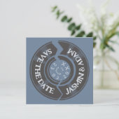 Save The Date Retro Dusty Blue Vinyl Record Mariage Super (Debout devant)