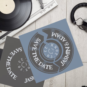 Save The Date Retro Dusty Blue Vinyl Record Mariage Super