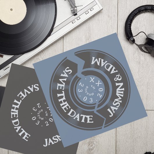 Save The Date Retro Dusty Blue Vinyl Record Mariage Super