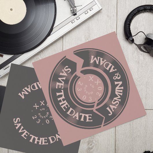 Save The Date Retro Dusty Rose Vinyl Record Mariage Super