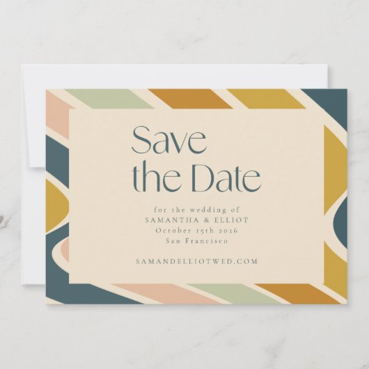 Save The Date Retro Earthy Boho Abstrait Wavy Pastel Mariage (Devant)