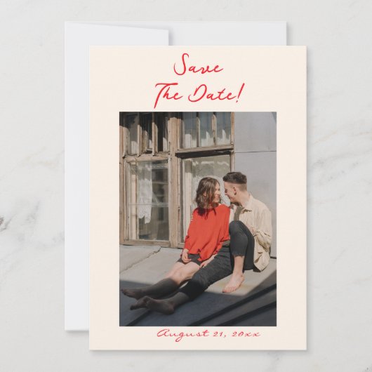 Save The Date Rétro Écrit main dessiné Quirky Photo Mariage mign (Devant)