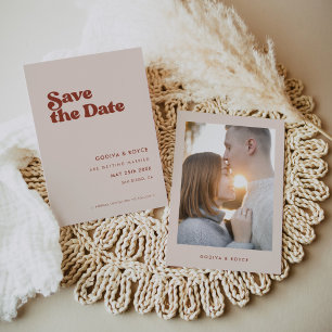 Save The Date Retro élégant Peach Pink Photo
