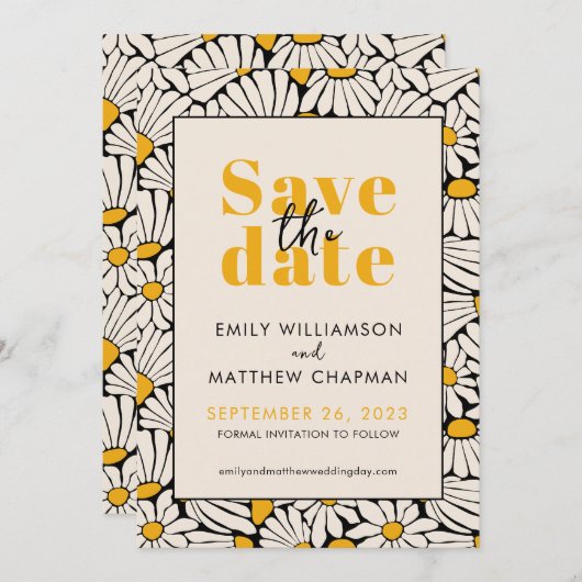 Save The Date Retro Floral Enregistrer la date mariage faire-par (Devant / Derrière)