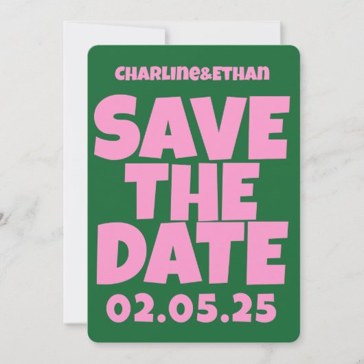 Save The Date Retro Funky Rose Green Enregistrer la date Code QR (Devant)