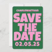 Save The Date Retro Funky Rose Green Enregistrer la date Code QR (Devant)