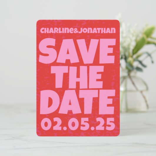 Save The Date Retro Funky Rose Red Enregistrer la date Code Qr (Debout devant)