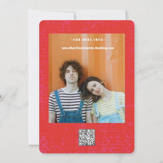 Save The Date Retro Funky Rose Red Enregistrer la date Code Qr (Dos)