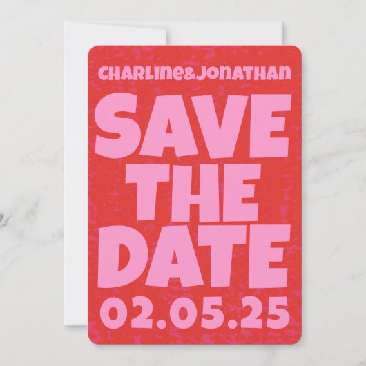 Save The Date Retro Funky Rose Red Enregistrer la date Code Qr (Devant)