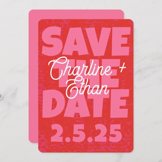 Save The Date Retro Funky Rose Red Enregistrer la date Code Qr