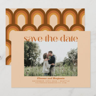 Save The Date Rétro Géométrique des années 70 Terracotta Brun Ma