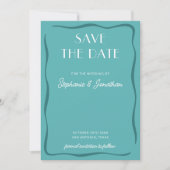 Save The Date Retro Gras Moderne Milieu de Siècle Bleu Turquoise (Devant)