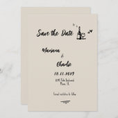 Save The Date Retro Grey Hand Drawn Illustrated Wedding  (Devant / Derrière)