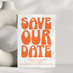 Save The Date Rétro Groovy Années 70 Code QR Mariage Orange Clai