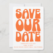 Save The Date Rétro Groovy Années 70 Code QR Mariage Orange Clai (Devant)