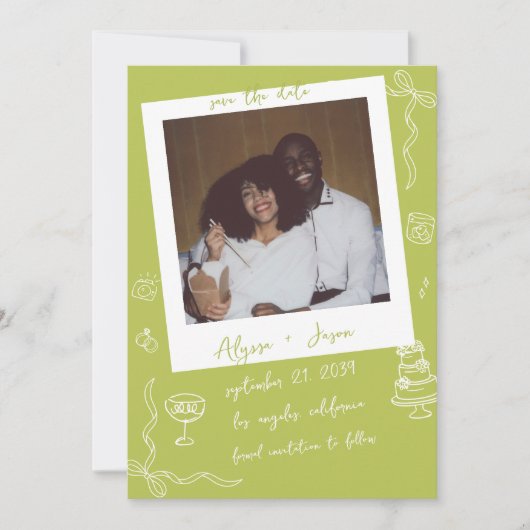 Save The Date Retro Handwritten Hand Drawn Chartreuse Wedding (Devant)