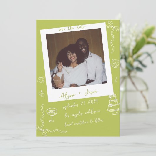 Save The Date Retro Handwritten Hand Drawn Chartreuse Wedding (Debout devant)