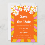 Save The Date Retro Hippie Style Daisy & Orange Arch les années (Devant)