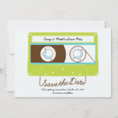 Save The Date Rétro Indie Mixtape Mariage bleu / Lime vert (Devant)