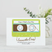 Save The Date Rétro Indie Mixtape Mariage bleu / Lime vert (Debout devant)