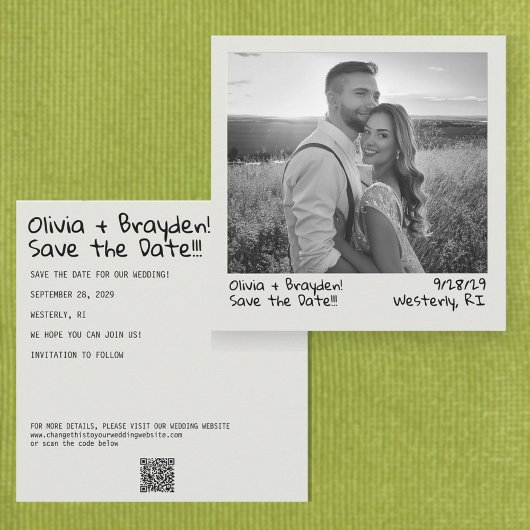 Save The Date Retro Instant Camera B&W Photo QR Code