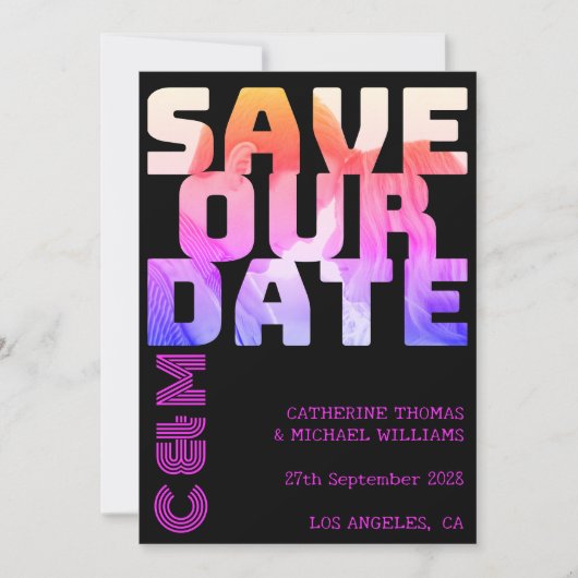 Save The Date Retro les années 70 Nom Monogramme Et Mariage Phot (Devant)