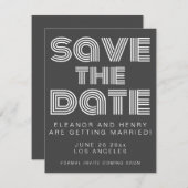 Save The Date Retro les années 70 Typographie Disco Mariage noir (Devant / Derrière)