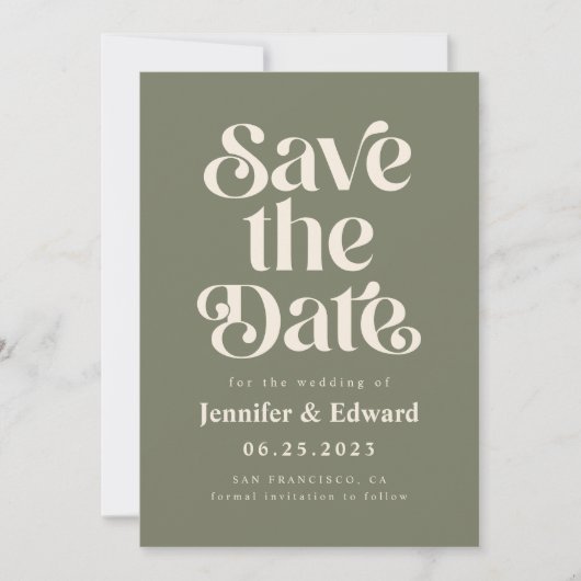 Save The Date Rétro Mariage Olive Enregistrer La Date (Devant)