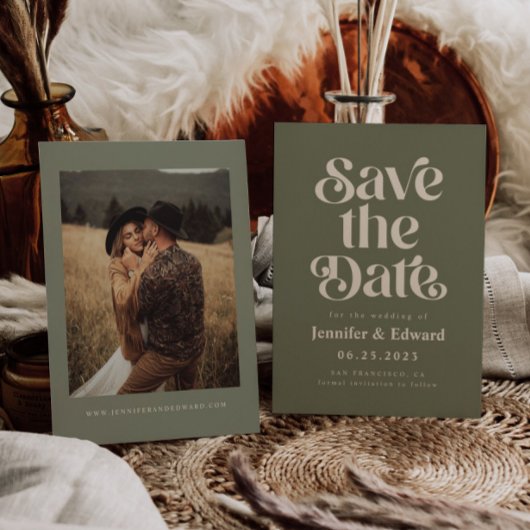 Save The Date Rétro Mariage Olive Enregistrer La Date