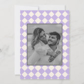 Save The Date Rétro minima À damiers Motif violet Mariage (Dos)