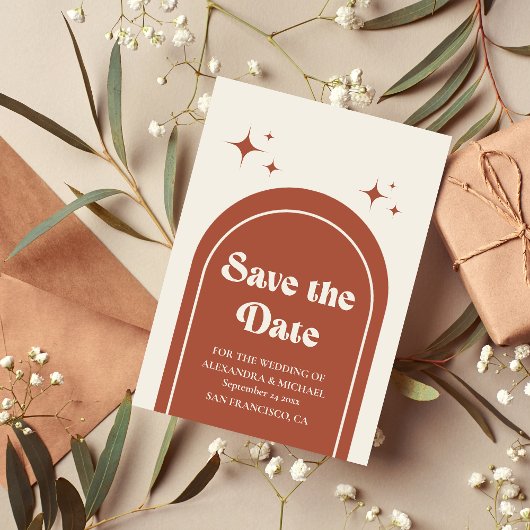 Save The Date Rétro minimal Arc Mariage en terre cuite