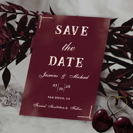 Save The Date Retro Minimalist Burgundy & Ivory Classic Wedding