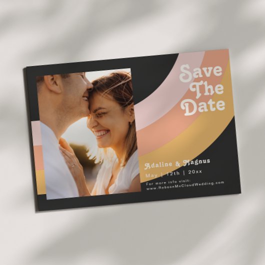Save The Date Retro moderne 70's Rainbow Dark Photo horizontale