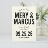 Save The Date Retro Moderne Gras Jaune & Noir Écriture Mariage (Debout devant)
