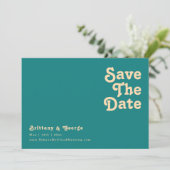 Save The Date Rétro moderne | Turquoise Horizontal Enregistrer L (Debout devant)