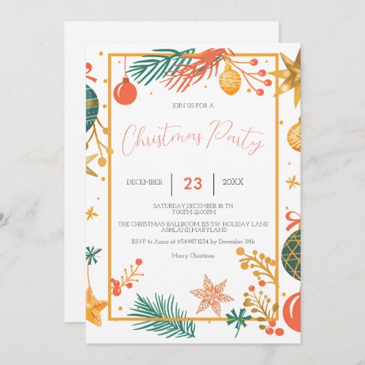 Save The Date Retro Noël Ornementations Compagnie Noël (Devant / Derrière)