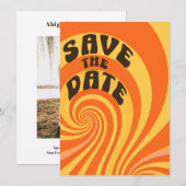 Save The Date Retro Orange Jaune Photo Enregistrer La Date (Devant / Derrière)