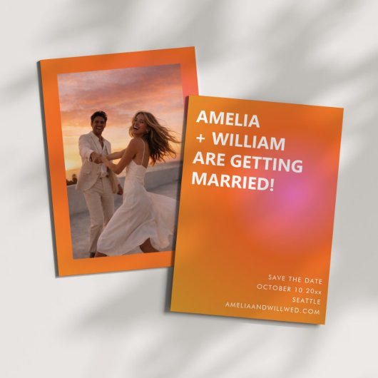 Save The Date Retro Orange Pink Bold Gradient Photo Wedding